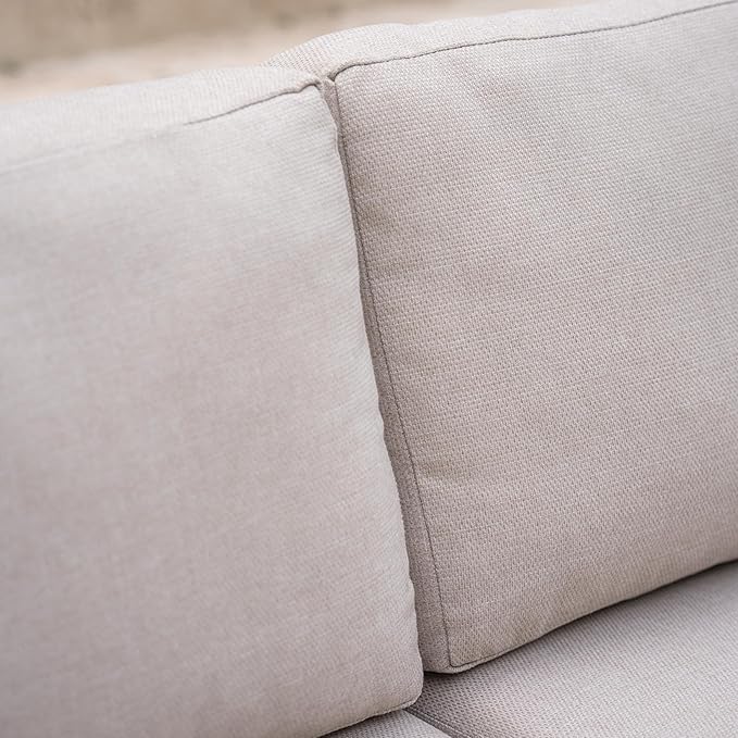 Acanva Modern All-Weather Aluminum Outdoor Patio Sofa with Thick Cushions, Olefin Fabric Sunroom Backyard Furniture, Couch Light Khaki acanva