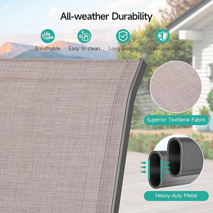 Patio Chairs Set of 6, Easily Set Up Stackable Outdoor Dining Chairs with High Back and Wide Seat, All Weather Breathable Outdoor Chairs Set of 6 with Metal Frame for Backyard Deck Pool, Brown Dovov