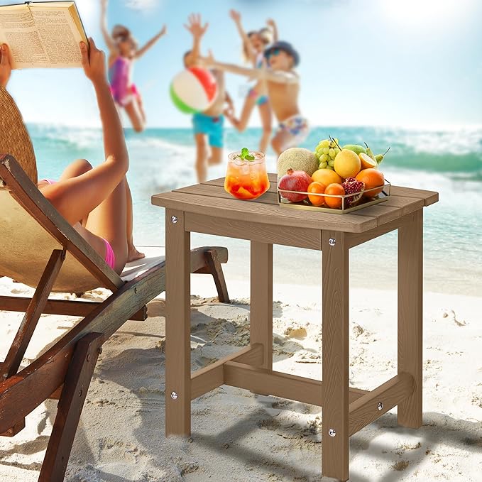 Y&M Outdoor Side Table, HIPS Adirondack Small Single Table, Waterproof Square Outside Table, Balcony Modern End Tables for Patio, Pool, Beach, Porch, Deck, Indoor or Outdoor Use (Brown, 2 Pack) YM