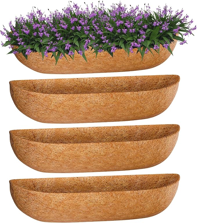 ZeeDix 30 Inch Trough Coconut Liners for Planters - 100% Natural Coconut Coir Fiber Planter Liners Replacement for Window Boxes, Wall Baskets, Deck Flower Boxes, Garden Railing Fence Troughs (4Pack) ZeeDix