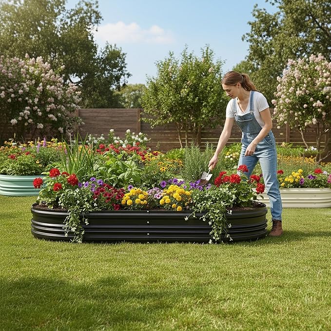 WORKPRO 2PK 8x4x1ft Outdoor Galvanized Raised Garden Bed, Easy Assembly Planter Raised Beds for Vegetable, Flowers, Herbs, Black WORKPRO