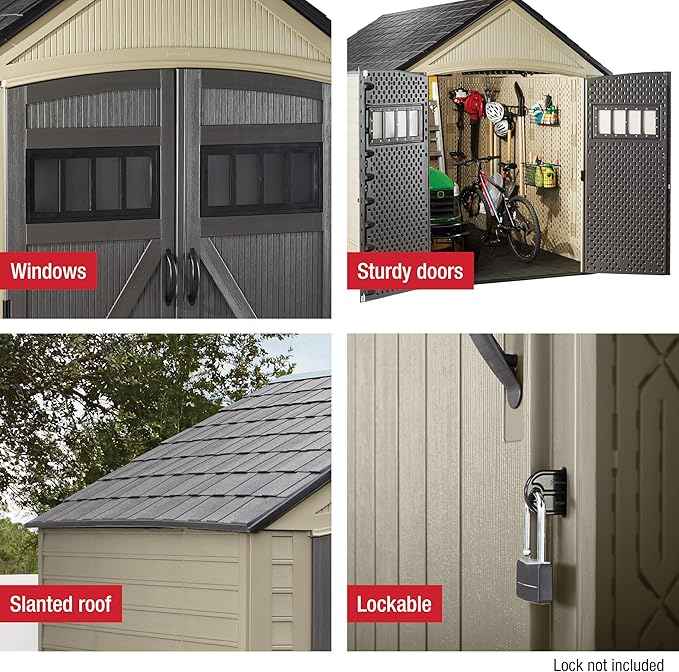 Rubbermaid Resin Outdoor Storage Shed With Floor (7 x 10.5 Ft) Weather Resistant, Brown Gable, Organization for Home/Backyard/Garden Tools/Lawn Mower/Bike Storage/Pool Supplies