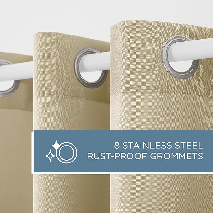 TOWN & COUNTRY BASICS Cabana Solid Heavyweight Indoor Outdoor Curtains, Light Filtering Opacity with Grommet Top, Water Repellent, 2-Pack Set, 54"x96", Natural TOWN+%26+COUNTRY+BASICS