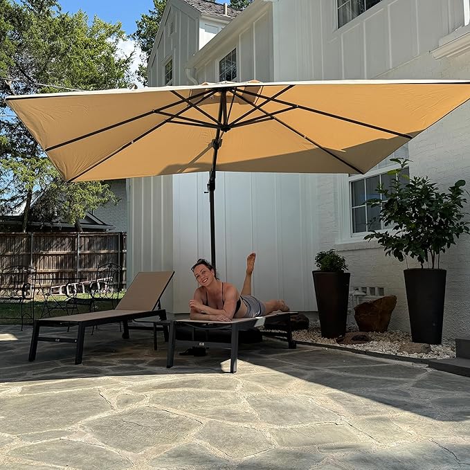 PURPLE LEAF 8.2' X 11.5' Left-right Tilting Patio Umbrella Outdoor Cantilever Swivel Rectangle Umbrella with Tilt Aluminum Offset Umbrella with 360-degree Rotation for Garden Deck Pool Patio Beige PURPLELEAF