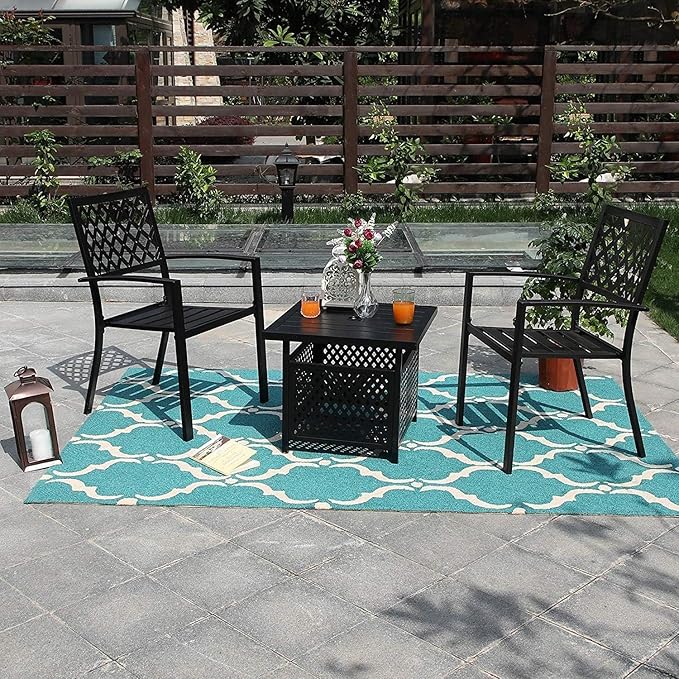 PHI VILLA Outdoor Patio Side Table Set of 2, 22" Small Black Metal Square End Table with Umbrella Hole, Outside Coffee Bistro Table for Porch, Deck, Balcony, Indoor PHIVILLAThepioneerofcomfortablehouseholdsupplies
