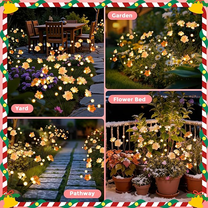 Solar Garden Lights, Warm White LED Swaying Solar Flowers Light for Outside, Waterproof Garden Decor, Outdoor Decorative Lights Yard, Patio, Pathway Decoration Gardening Gifts (4 Pack) PEVOROS