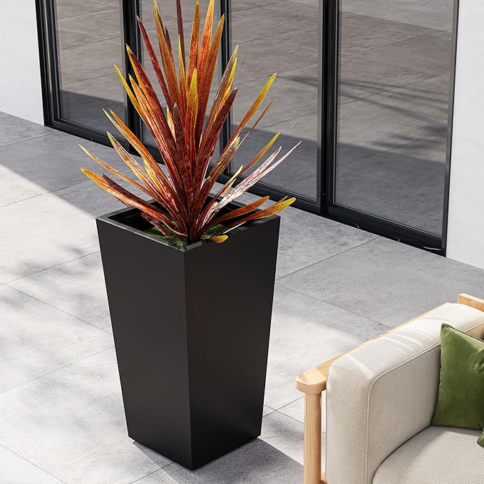 Garvee 22.5" Tall Planters Set of 2, Outdoor＆Indoor Black Planter Pots, High Front Porch Planter Pots with Drainage Holes＆Water Level Monitor＆Inner Bucket,Black Garvee