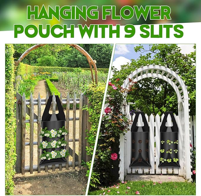 10 Pcs Hanging Flower Pot Bag with 9 Slits Hanging Grow Bags Flower Planting Bag Handle Grow Pouch Planter for Outdoor, Wall, Garden, Plant, Tomato, Strawberry Rootora