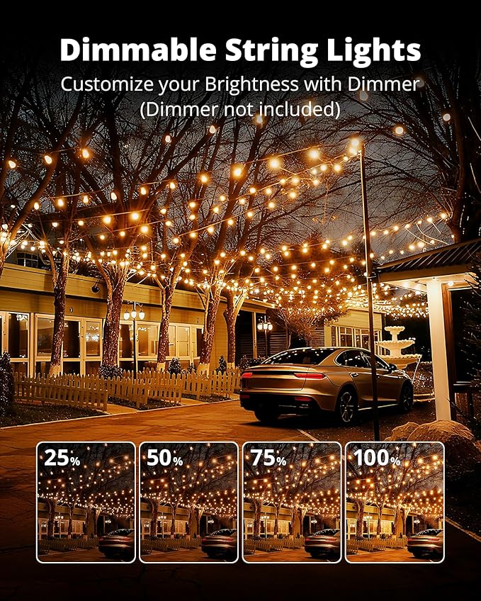 VIPAR LED Outdoor String Lights, 100FT Patio Lights with 32 Edison Shatterproof Bulbs, IPX5 Waterproof Outside Hanging Light Connectable for Backyard Porch Balcony Garden Deck Decor, E12 Base, Black VIPAR