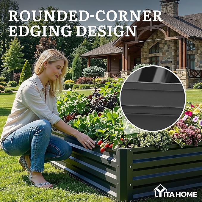 YITAHOME 72x36x12 in 2pcs Galvanized Raised Garden Bed Kit, Large Metal Planter Box with Gloves & Support Rod, Outdoor Flower Bed for Plants Vegetables, Black YITAHOME