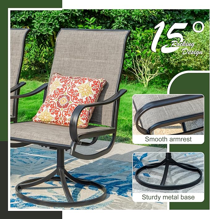 Sophia & William Patio Dining Set 5 Pieces Outdoor Furniture Set for 4 Patio Swivel Chairs Textilene Padded with 1 Metal Umbrella Table 6 Person for Lawn Garden SophiaWilliam