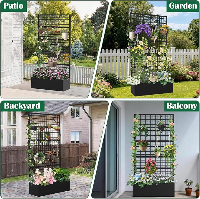 Metal Planter Box with Trellis 36" L x 16" W x 72" H, Raised Garden Bed with Privacy Screen, Privacy Planters for Climbing Plants, Flowers, Vegetables, Fruits Toriexon