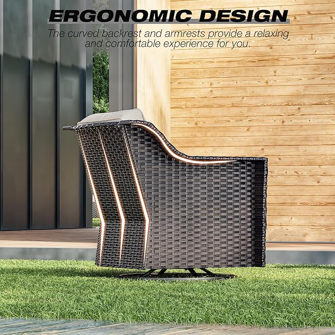 Joyside Swivel Patio Chairs Set of 2, Wicker Patio Furniture with Wide Armrest and Thick Cushions, Upgraded Large Size for Backyard, Garden, Poolside Joyside