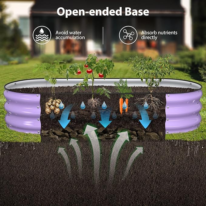 Raised Garden Bed Kit, 5x2x1 ft Galvanized Planter Box Outdoor with Safety Edging, Large Metal Raised Beds for Gardening Vegetables Flower Fruits (Provence Purple) Winpull