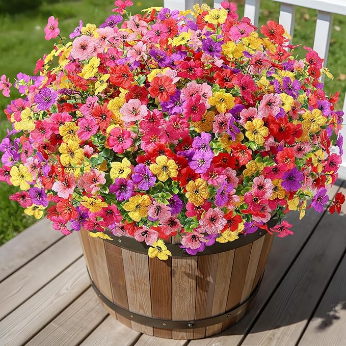 Alupssuc 24 Bundles Artificial Flowers for Outdoors Decoration, UV Resistant Silk Faux Daisy Flora Spring Fake Plastic Plants Greenery for Outside Indoor Yard Home Porch Window Box Decor, Mix 5 Colors Alupssuc