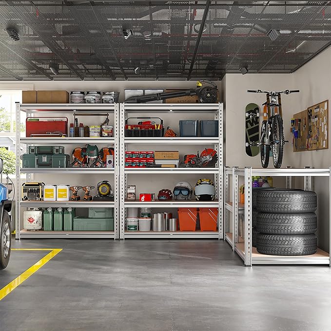 REIBII 2020LBS Garage Shelving Heavy Duty Metal Shelving 5 Tier Storage Shelves, Garage Shelves for Basement, Warehouse, Pantry, Closet, Kitchen, 72" H x 35.55" W x 16" D, Galvanized, 2 Pack REIBII