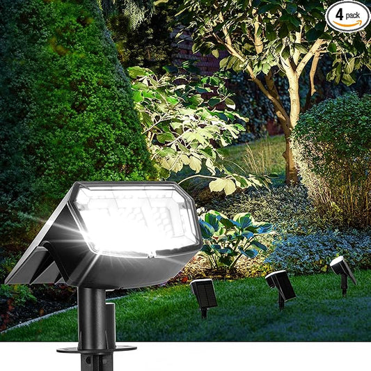 Solar Spot Lights Outdoor Waterproof 4 Pack IP65, 63 LED 3 Lighting Modes Spotlights for Yard Garden House Garage Pathway AUDERWIN