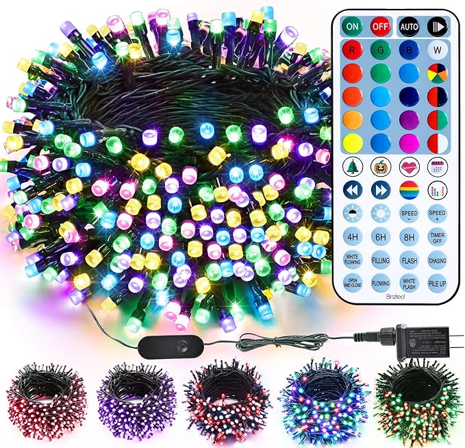 Brizled Color Changing RGB Christmas Lights, 66ft 200 LED Easter String Lights Music Sync, 120+ Modes Remote Dimmable Outdoor Mini Tree Light Indoor Plugin for St Patrick's Day Xmas Halloween Brizled