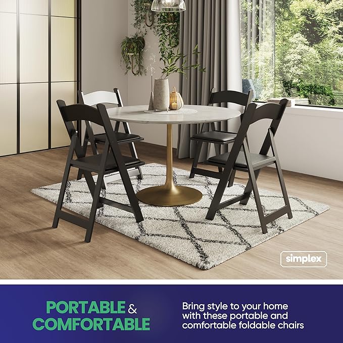 SIMPLEX 8 Black Resin Stackable Folding Chair - Comfortable Black Foldable Chair - Folding Chairs with Padded Seats - Indoor/Outdoor Folding Chairs for Events - Lightweight Foldable Chairs (8 Pack) Simplex