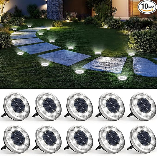 SOLPEX 10 Pack Solar Ground Lights Outdoor Waterproof, Solar Powered Pathway Lights, Landscape Lighting for Garden Walkway Driveway Backyard Decor (Cool White) Solpex