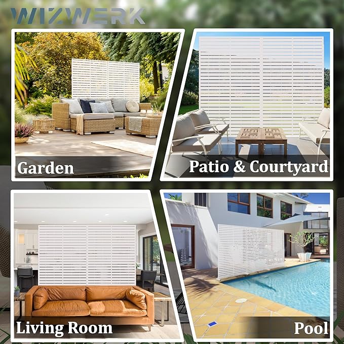 6FT Metal Privacy Screen Outdoor Privacy Panel and Garden Divider, Weather-Resistant Freestanding Panel with Stand, Durable Steel for Patio, Garden, Balcony & Backyard Rootora