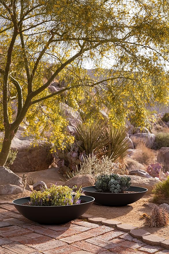 Veradek Mason Series Lane Bowl Planter| for Indoor or Outdoor Tabletops/Gardens |Made from Plastic-Stone Composite with Drainage Holes|Modern Décor for Flowers, Succulents, Small Plants VeradekOutdoor