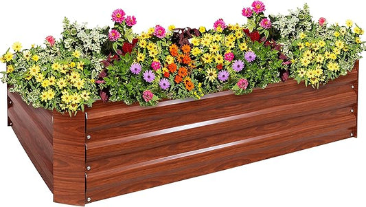 Sunnydaze 11.75" H Raised Metal Garden Bed - Galvanized Raised Garden Bed Outdoor for Vegetables and Flowers - Woodgrain - 4' x 3' Rectangle SunnydazeDecor