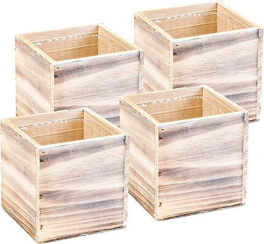 Wooden Planter Box, Rustic Whitewash with Plastic Liner l Garden Decor l Restaurant and Wedding Decorations l Wedding Bouquets, Table Centerpiece (5x5 Set of 4, Whitewash) Rootora
