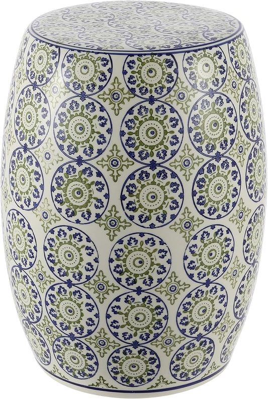 JONATHAN Y TBL1025A Lula 17.25" Suzani Ceramic Indoor/Outdoor Garden Stool, Blue/Green, Classic, Coastal, Bohemian, Traditional, Mediterranean, Cottage for Living Room, Garden, Outdoor, Home JONATHANY
