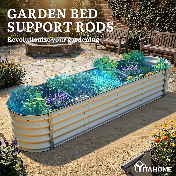 YITAHOME 17" Tall 9 in 1 Large Raised Garden Bed Kit, 8x2x1.4ft Galvanized Metal Planter Box with Gloves & Safety Rubber, Outdoor Above Ground Planters for Plants Vegetables Flowers, Cream Yellow YITAHOME