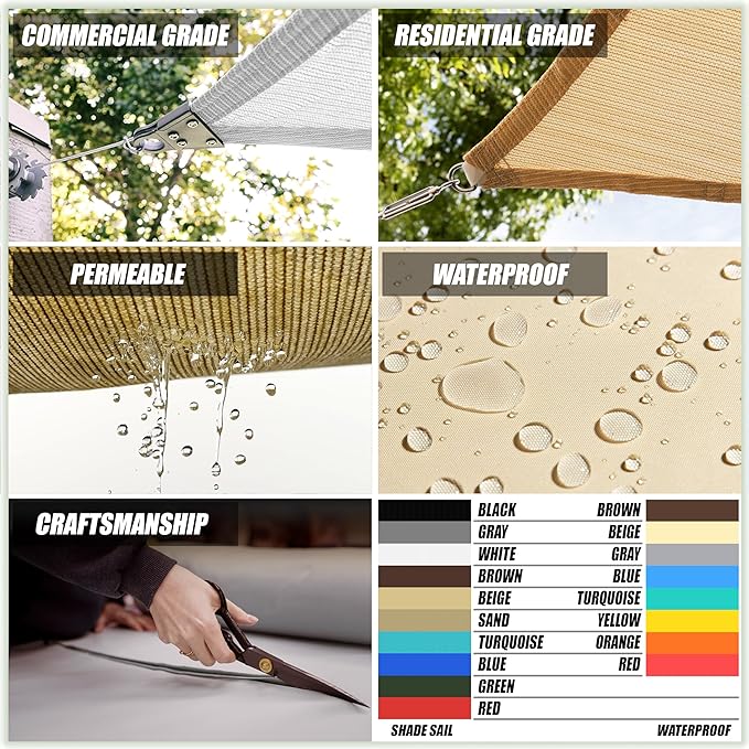 ColourTree TAPR1616 Custom Size 23' x 24' Blue Sun Shade Sail Canopy UV Block UPF50 Rectangle - Commercial Standard Heavy Duty - 190 GSM - 3 Years Warranty ColourTree