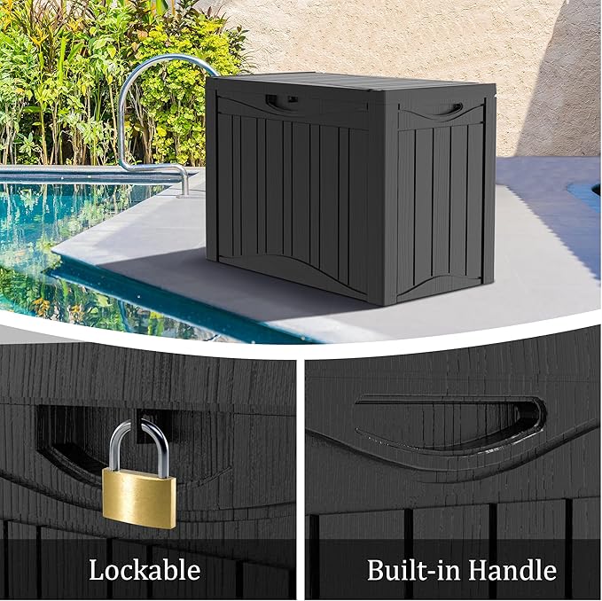 TARKARI 50 Gallon Lockable Resin Deck Box, Waterproof & UV-Resistant Outdoor Storage Box for Outdoor Cushion Storage, Garden Tools & Pool Accessories Storage, Black Home