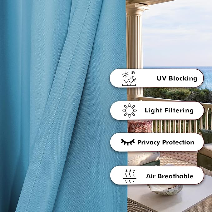 BONZER Outdoor Curtains for Patio Waterproof Thick Privacy Extra Wide Grommet Light Filtering Outside Curtains for Porch Pergola Gazebo Deck, 1 Panel, 150W x 84L inch, Teal Bonzer