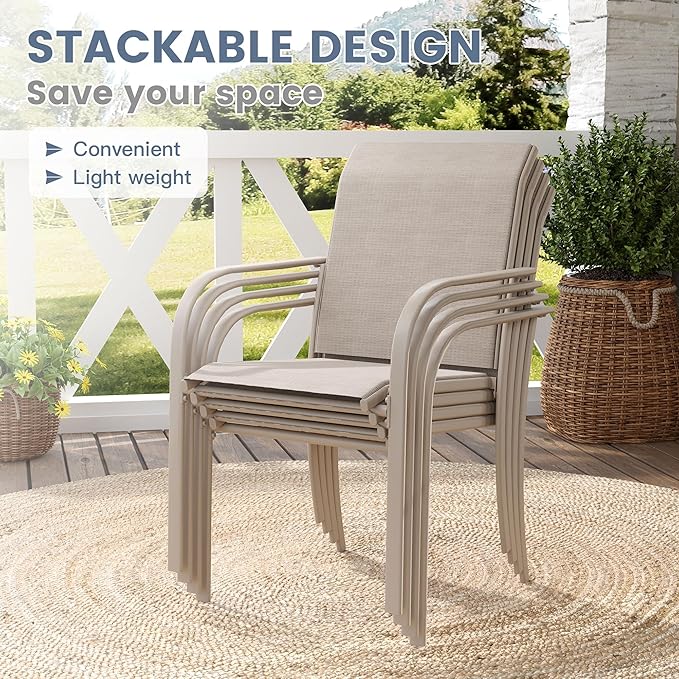 VICLLAX Patio Table and Chair Set of 8, All Weather Metal Round Outdoor Dining Furniture Set-53 Round Outdoor Table and Chairs, Sandshell Tabletop HOME