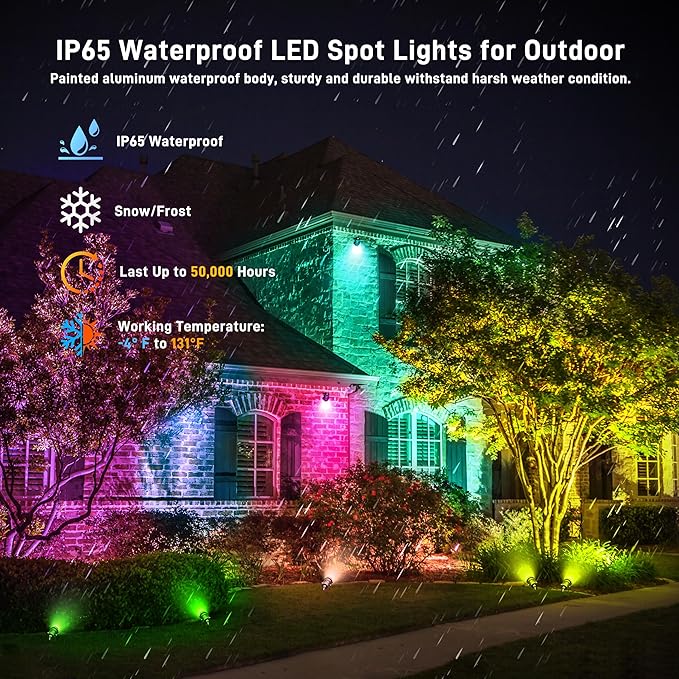 Christmas RGBW Landscape Spotlight,12W RGBW Color Changing Outdoor Spot Lights for Yard, Low Voltage LED Landscape Spotlight with Remote Control, IP65 Waterproof Yard Spotlgiht for Garden, 4 Pack UPONELED