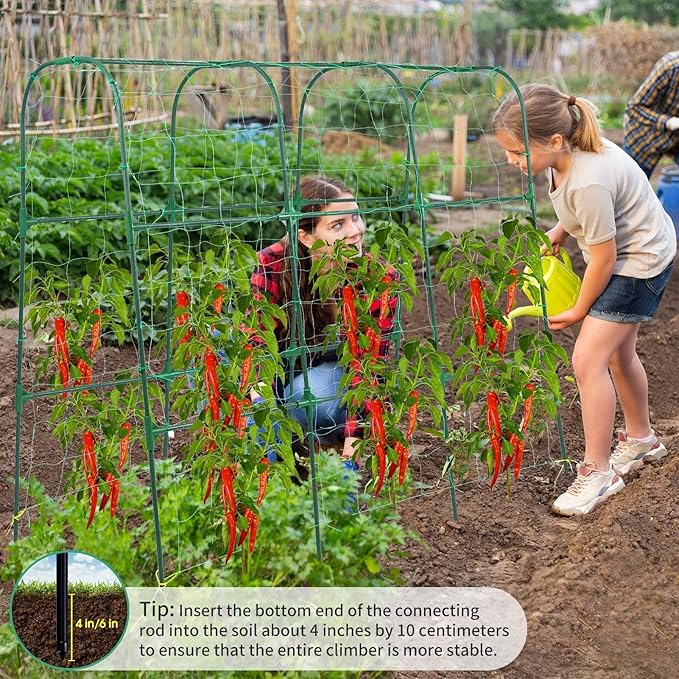 Garden Trellis for Climbing Plants Outdoor, Cucumber Trellis for Raised Bed Garden, Arch Trellis Support for Cucumbers Tomatoes Beans Peas, 50x48 inch, Metal Trellis with Netting, Green OTOSUNNY