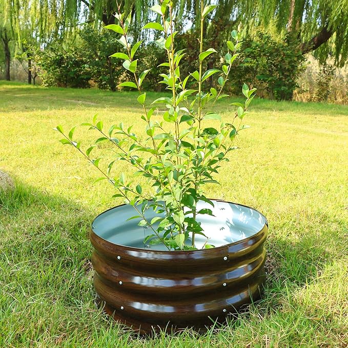 SnugNiture 2x2x1ft Round Galvanized Raised Garden Bed Kit Outdoor, Metal Planter Box for Planting Plants Vegetables, Brown snugniture