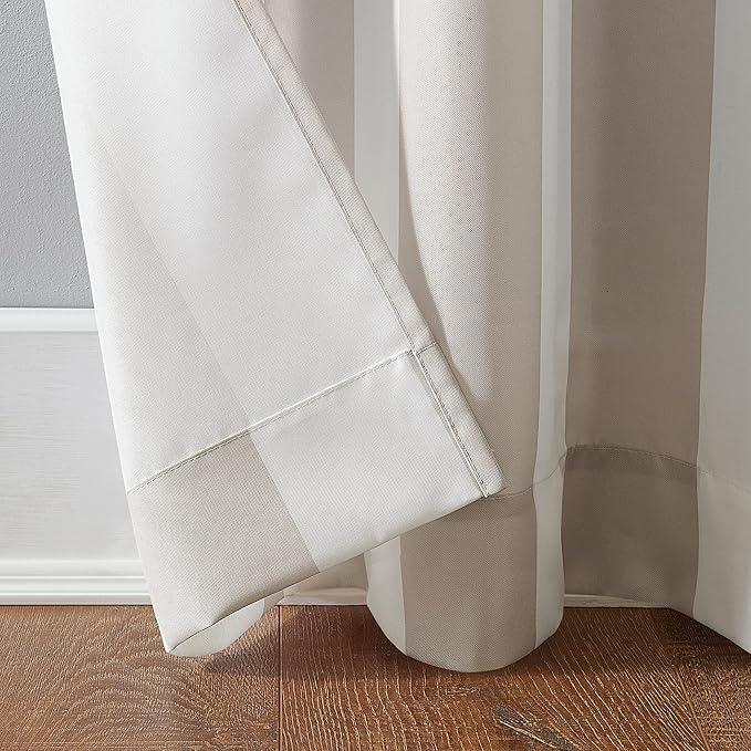 Sun Zero Valencia Cabana Stripe Indoor/Outdoor UV Protectant Energy Efficient Grommet Curtain Panel Pair, 54" x 84", Khaki, 2 piece set SunZero%E2%84%A2