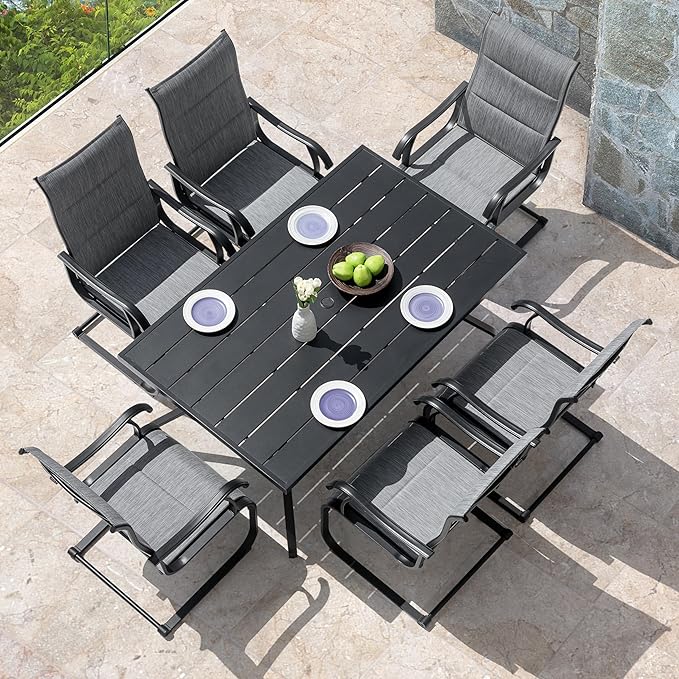 NUU GARDEN Outdoor 61" x 37" Rectangle Dining Table with 1.57" Umbrella Hole, 6-Person Steel Slat Outdoor Patio Table, for Patio, Garden, Backyard and Balcony, Black NUUGARDENCORPORATION