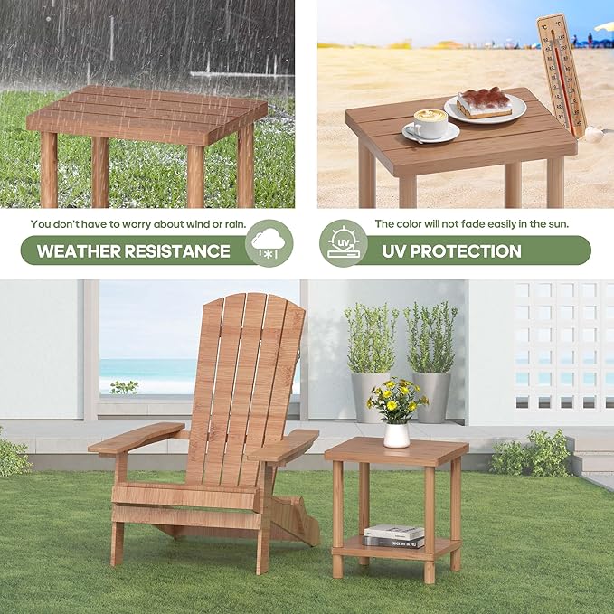 Outdoor Side Table, 2-Tier Small Outdoor Table for Patio, Adirondack Side Tables for Outside or Indoor, Bamboo End Table for Pool, Porch, Weather Resistant Easy Maintenance LEJANEOYE
