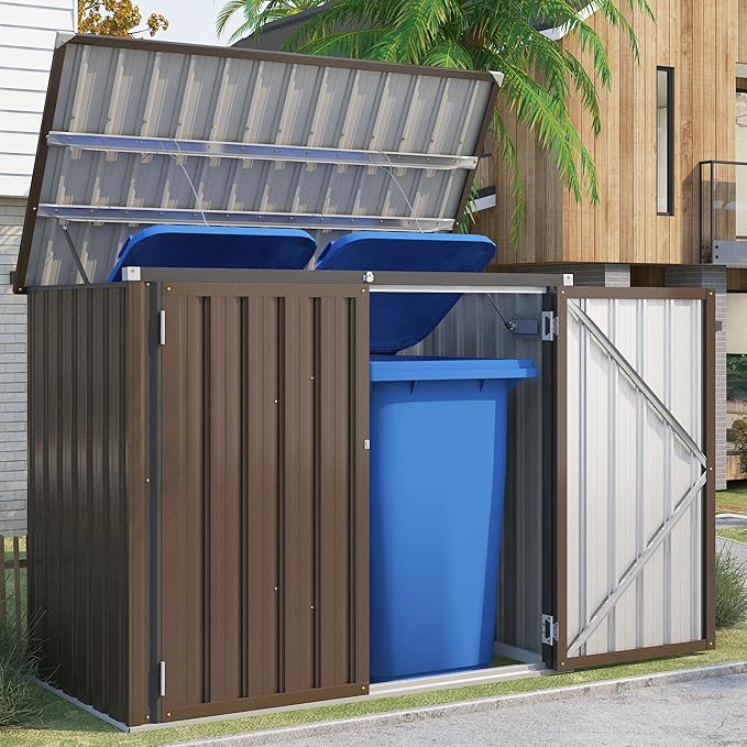 AECOJOY Outdoor Trash Can Storage, 46 Cu.Ft Outdoor Garbage Can Storage Shed, Horizontal Storage Cabinet Waterproof, Bicycle Sheds & Outdoor Storage Clearance in Brown AECOJOY