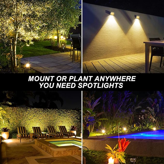 Solar Spot Lights Outdoor, 20 LED IP65 Waterproof Landscape Lighting, Dusk-to-Dawn 3000K Warm White Solar Outdoor Lights for Yard Garden Driveway Porch Walkway, 2-in-1 CREPOW