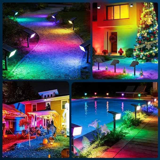 LANSOW Solar Spot Lights Outdoor Color Changing, 8Pack/7 Modes Waterproof Solar Christmas Landscape Spotlights, LED Solar Powered Flood Lights for Yard Garden Pathway Outside Halloween, Auto ON/Off LANSOW