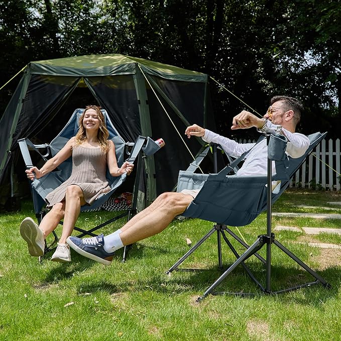 TIMBER RIDGE Hammock Camping Chair with Adjustable Backrest, Heavy Duty Folding Hammock Chair Supports 300lbs, Portable Hammock Chair for Camping, Travelling and Patio, Blue 2 Pack TIMBERRIDGE