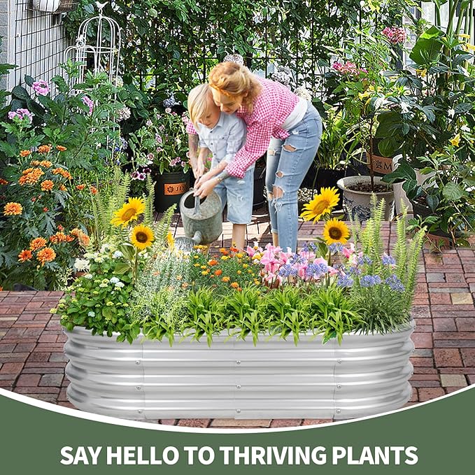 1MORE Galvanized Raised Garden Bed- Planter Garden Boxes Outdoor, Raised Beds for Gardening, 4x2x1ft Metal Garden Bed Kit for Vegetables Flower, Planter Raised Beds with Tools.Silver-2pack 1MORE