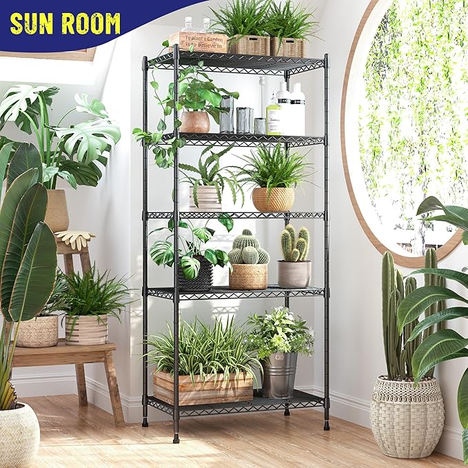 5-Tier Shelf 1010LBS Storage Shelves Adjustable Wire Shelving Metal Shelving Unit Storage Rack for Kitchen Pantry Closet Laundry School Commercial 59.4" Hx21.5 W x13.6 D Romorgniz