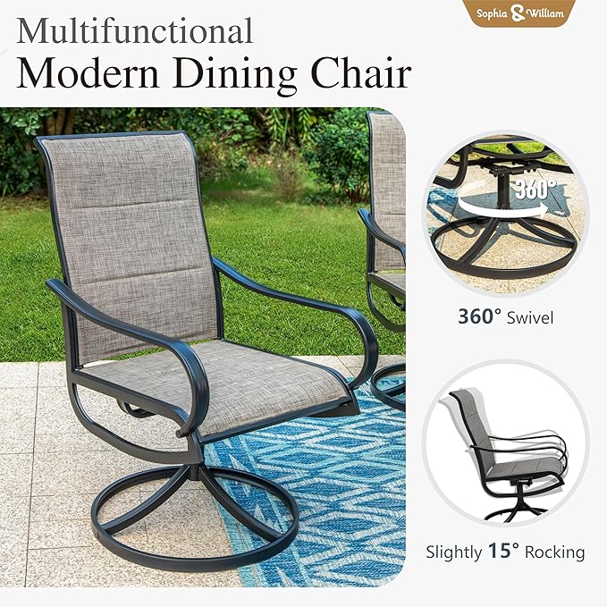 Sophia & William Patio Sets 5 Pieces Patio Dining Set for 4, Textilene Swivel Dining Chairs Padded with Round Metal Dining Table Outdoor Dining Furniture All Weather Textilene for Garden Porch SophiaWilliam