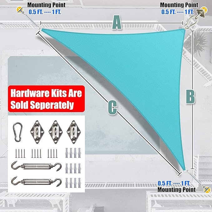 Amgo Custom Size 13' x 16' x 20.6' Turquoise Triangle Sun Shade Sail UPF50+ AGTAPRT12, Order to Make Canopy Awning, 95% UV Blockage, Water & Air Permeable, Commercial Standard (We Customize) Amgo