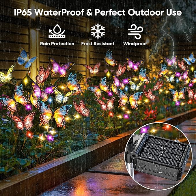 Solar Lights Outdoor Garden Decor: 6 Pack 102 Silk Butterflies with 132 Color-Changing LEDs - Auto On/Off 12H Magical Lighting IP65 Waterproof for Yard Patio Pathway - Unique Gifts for Mom Grandma NFEVER