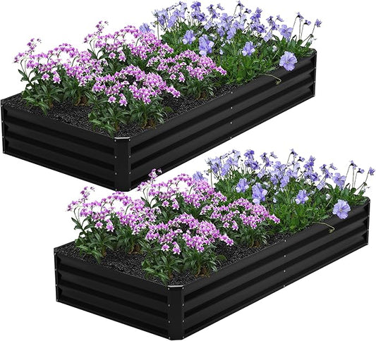 2PCS 8x4x1FT Galvanized Raised Garden Bed,Planter Raised Beds-Metal Garden Box,Large Plant for Outdoor Planting, Vegetables Bed，Flower,herb-Black Home